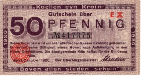 Аверс банкноты 50 fenigów (Niemcy) 1920