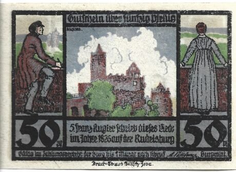 Аверс банкноты 50 пфеннигов Rudelsburg (Германия)