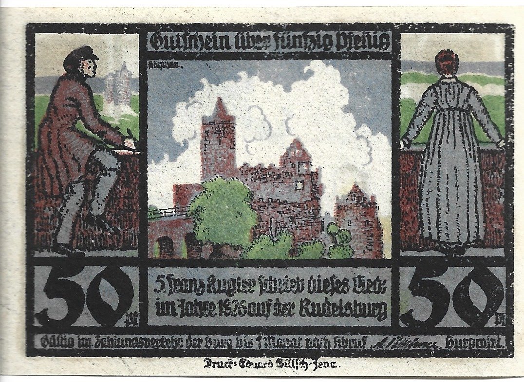 Аверс банкноты 50 пфеннигов Rudelsburg (Германия)