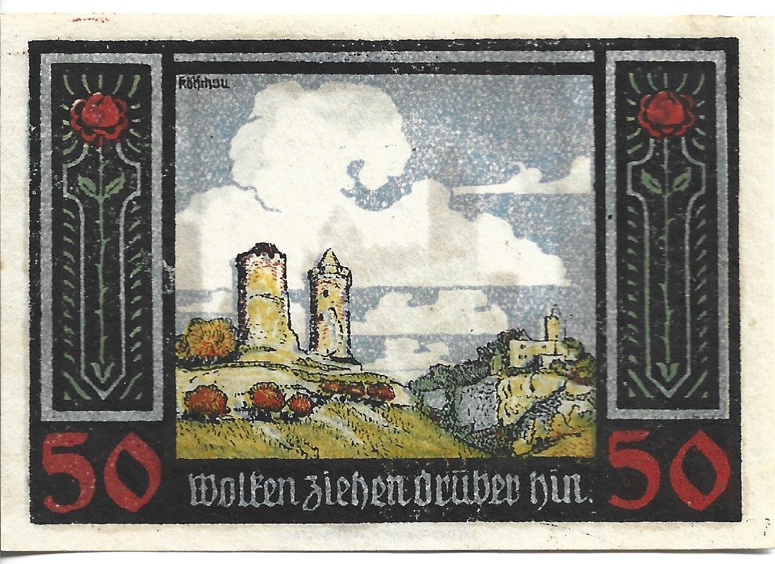 Реверс банкноты 50 пфеннигов Rudelsburg (Германия)