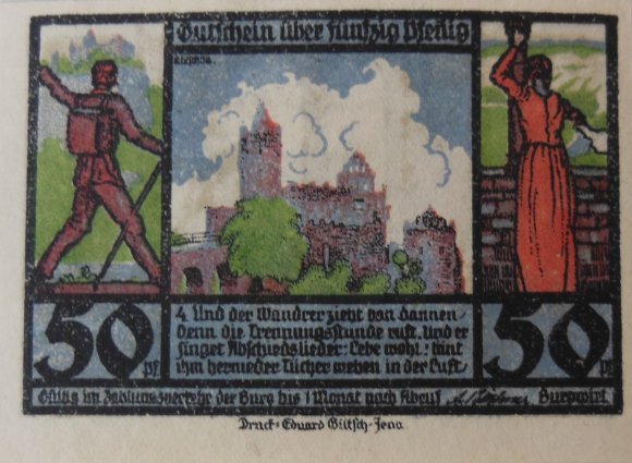 Аверс банкноты 50 пфеннигов Rudelsburg (Германия) 1921 года