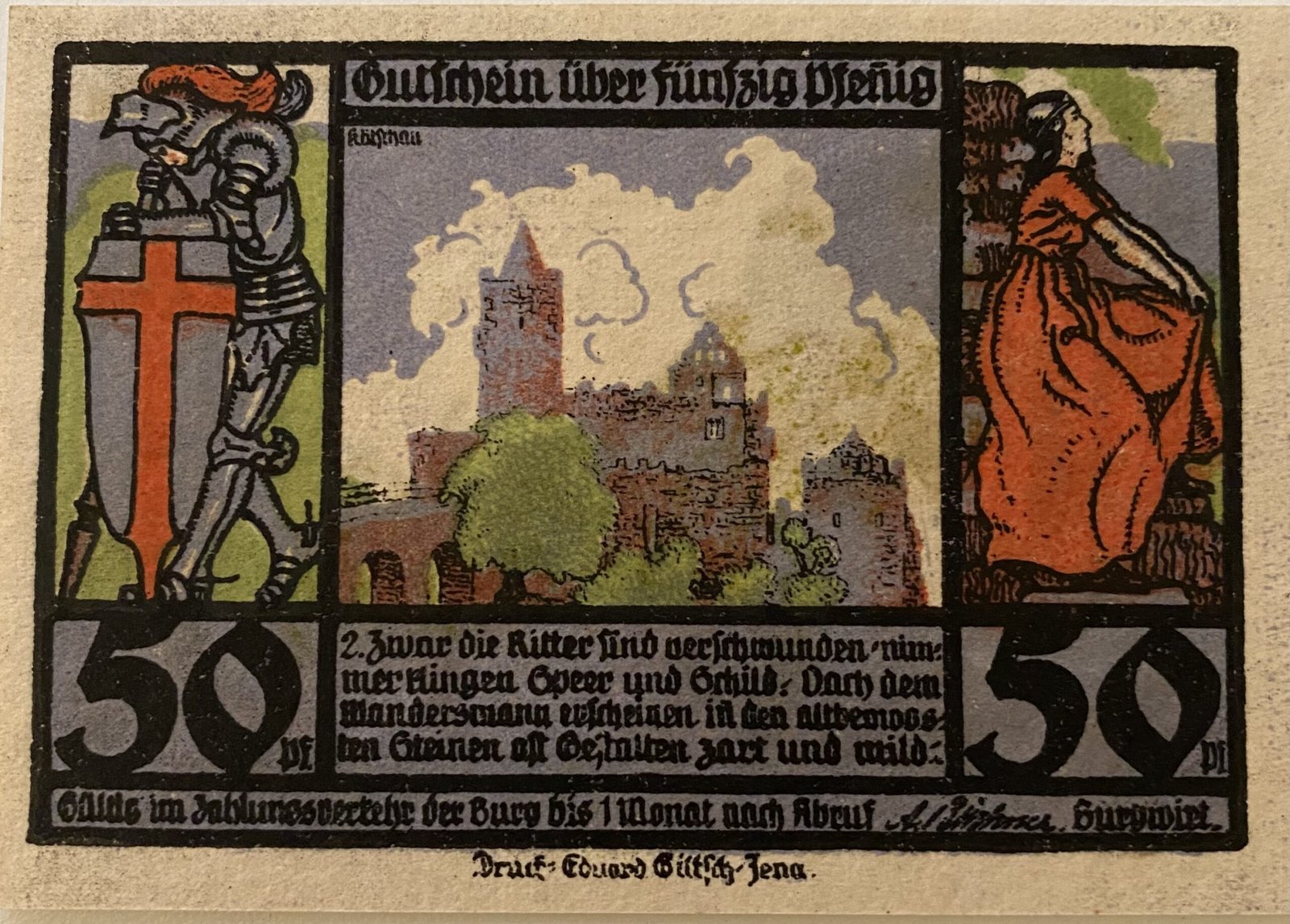 Аверс банкноты 50 пфеннигов Rudelsburg (Германия) 1921 года