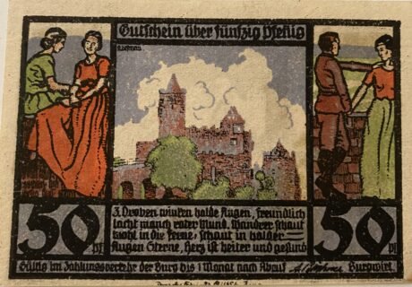 Аверс банкноты 50 fenigów Rudelsburg (Niemcy) 1921