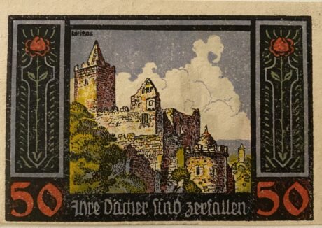 Реверс банкноты 50 fenigów Rudelsburg (Niemcy) 1921