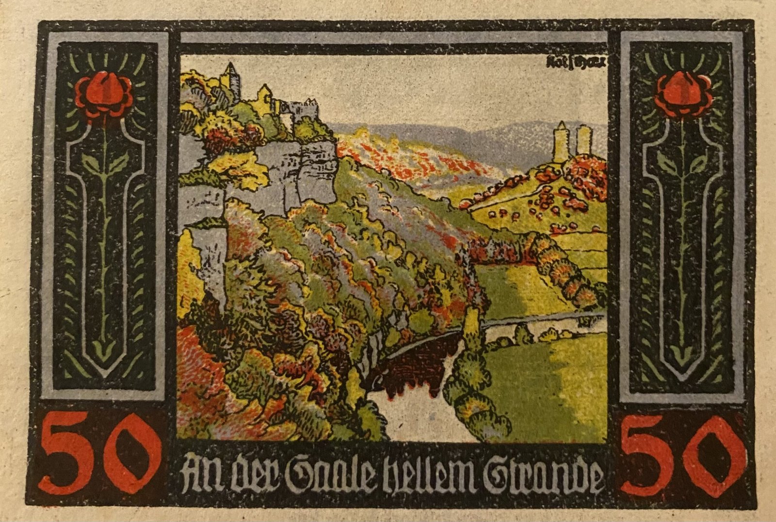 Реверс банкноты 50 пфеннигов Rudelsburg (Германия) 1921 года