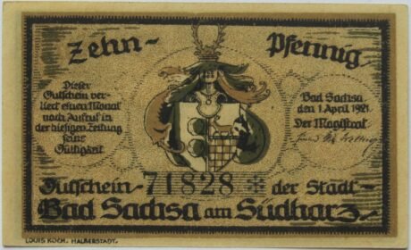 Аверс банкноты 10 fenigów (Niemcy) 1921