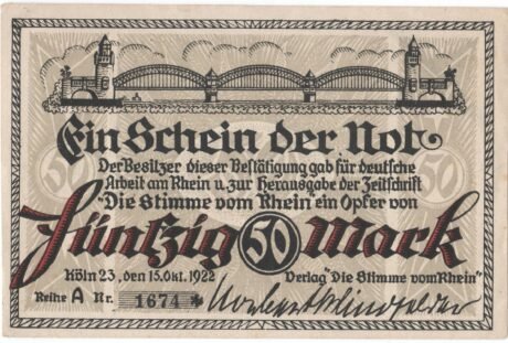 Аверс банкноты 50 znaczków Verlag Die Stimme vom Rhein (Niemcy) 1922