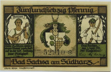 Аверс банкноты 75 fenigów (Niemcy) 1921