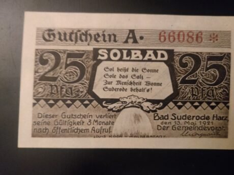 Аверс банкноты 25 fenigów (Niemcy) 1921