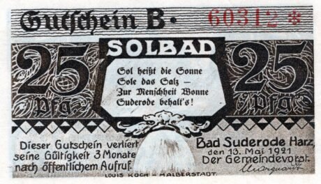 Аверс банкноты 25 пфеннигов (Германия) 1921 года