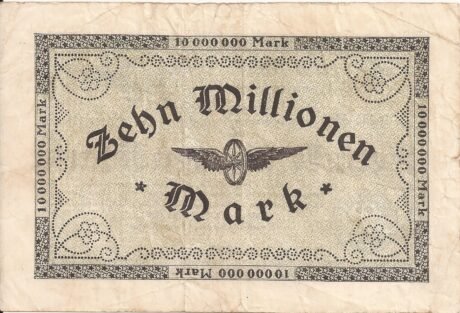 Реверс банкноты 10000000 марок Reichsbahndirektion (Германия) 1923 года