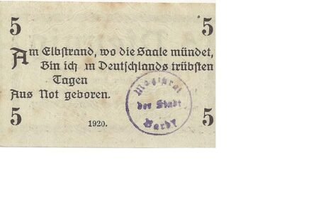 Реверс банкноты 5 fenigów (Niemcy) 1920