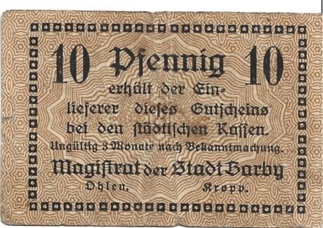 Аверс банкноты 10 fenigów (Niemcy)