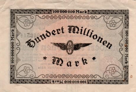 Реверс банкноты 100,000,000 Reichsbahndirektion (Germany) 1923