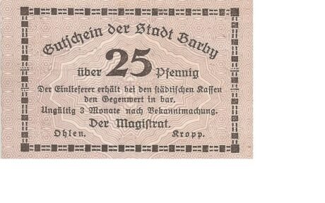 Аверс банкноты 25 fenigów (Niemcy) 1920