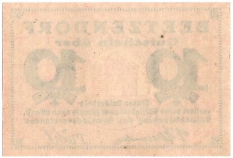 Реверс банкноты 10 fenigów (Niemcy) 1921