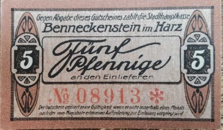 Реверс банкноты 5 fenigów (Niemcy) 1919