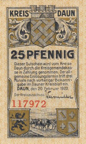 Аверс банкноты 25 пфеннигов (Германия) 1920 года