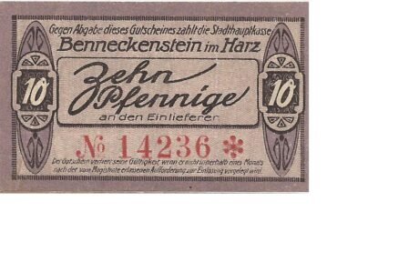 Реверс банкноты 10 fenigów (Niemcy) 1919