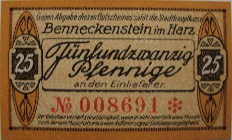 Реверс банкноты 25 fenigów (Niemcy) 1919