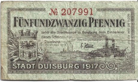 Аверс банкноты 25 fenigów (Niemcy) 1919