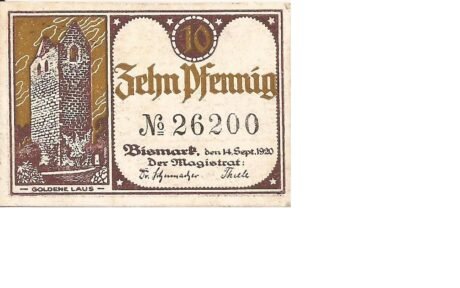 Аверс банкноты 10 fenigów (Niemcy) 1920