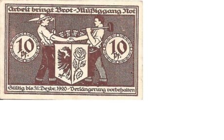 Реверс банкноты 10 fenigów (Niemcy) 1920