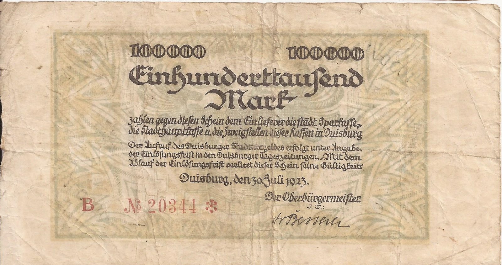 Аверс банкноты 100000 марок (Германия) 1923 года