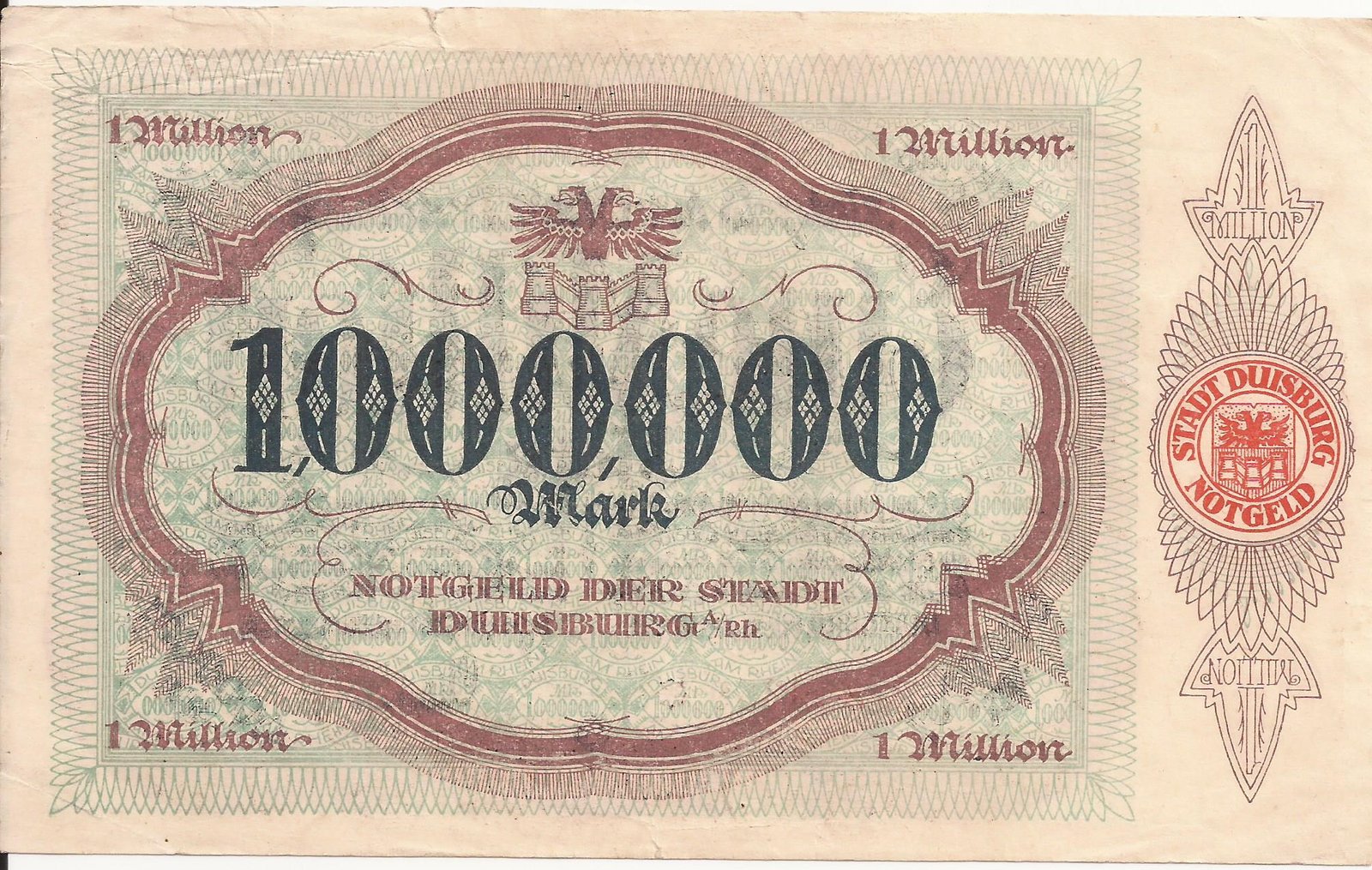 Реверс банкноты 1000000 марок (Германия) 1923 года