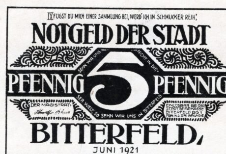 Аверс банкноты 5 fenigów (Niemcy) 1921