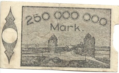 Реверс банкноты 250 000 000 marek Rheinische Stahlwerke (Niemcy) 1923