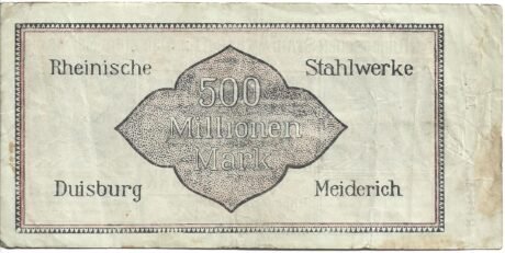 Реверс банкноты 500 000 000 marek Rheinische Stahlwerke (Niemcy) 1923