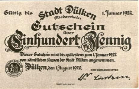 Аверс банкноты 100 fenigów (Niemcy) 1920