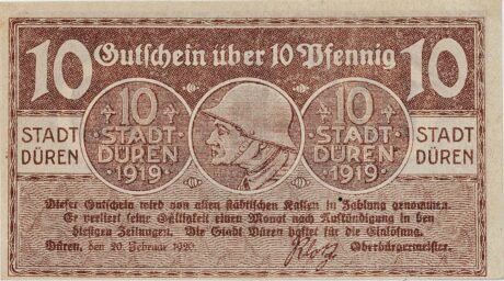 Аверс банкноты 10 fenigów (Niemcy) 1920