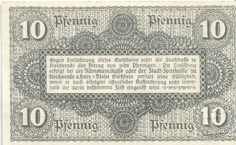 Реверс банкноты 10 fenigów (Niemcy) 1918