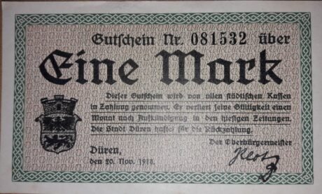 Аверс банкноты 1 марка (Германия) 1918 года