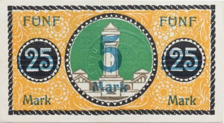 Реверс банкноты Nadruk 5 marek na 25 fenigach (Niemcy) 1917