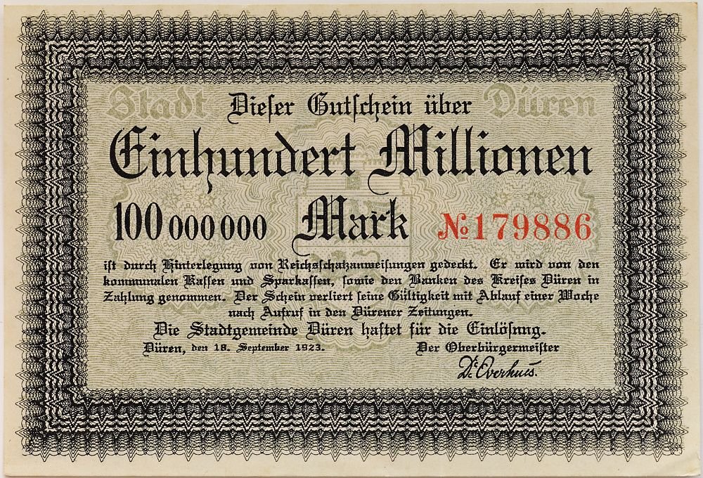 Аверс банкноты 100000000 марок (Германия) 1923 года