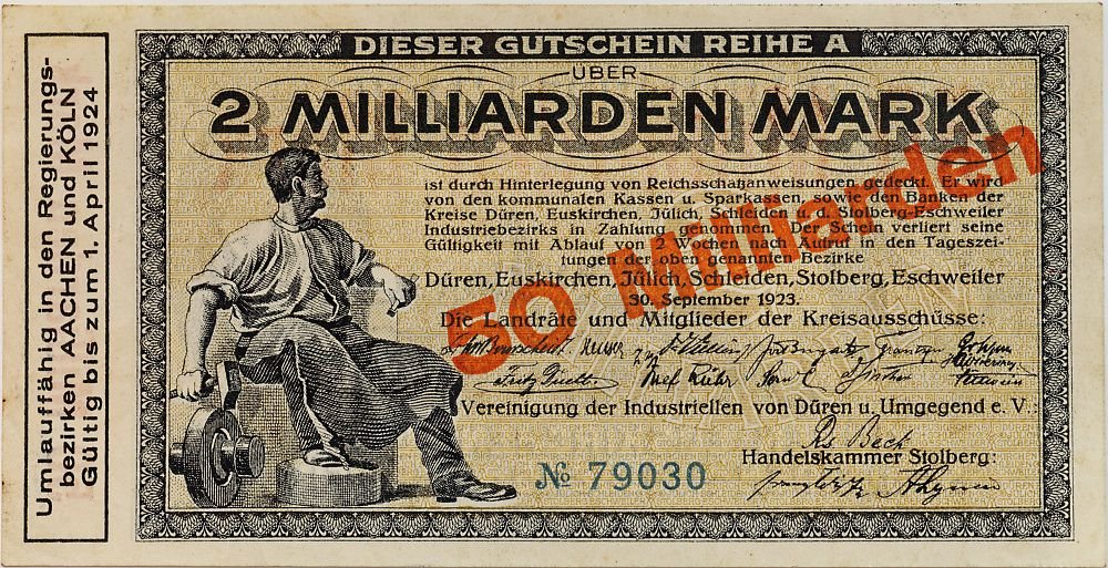 Аверс банкноты 50000000000 марок overstamp on 2000000000 марок (Германия) 1923 года