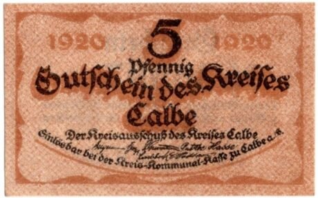 Аверс банкноты 5 fenigów (Niemcy) 1920