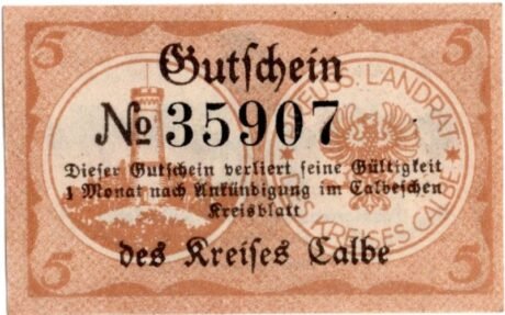 Реверс банкноты 5 fenigów (Niemcy) 1920