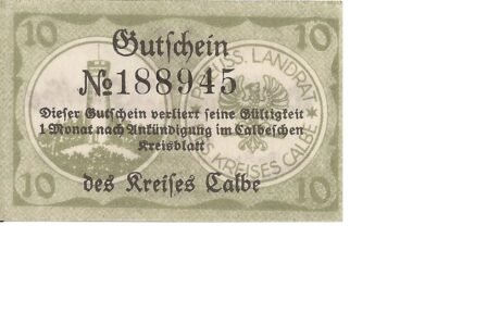 Реверс банкноты 10 fenigów (Niemcy) 1920