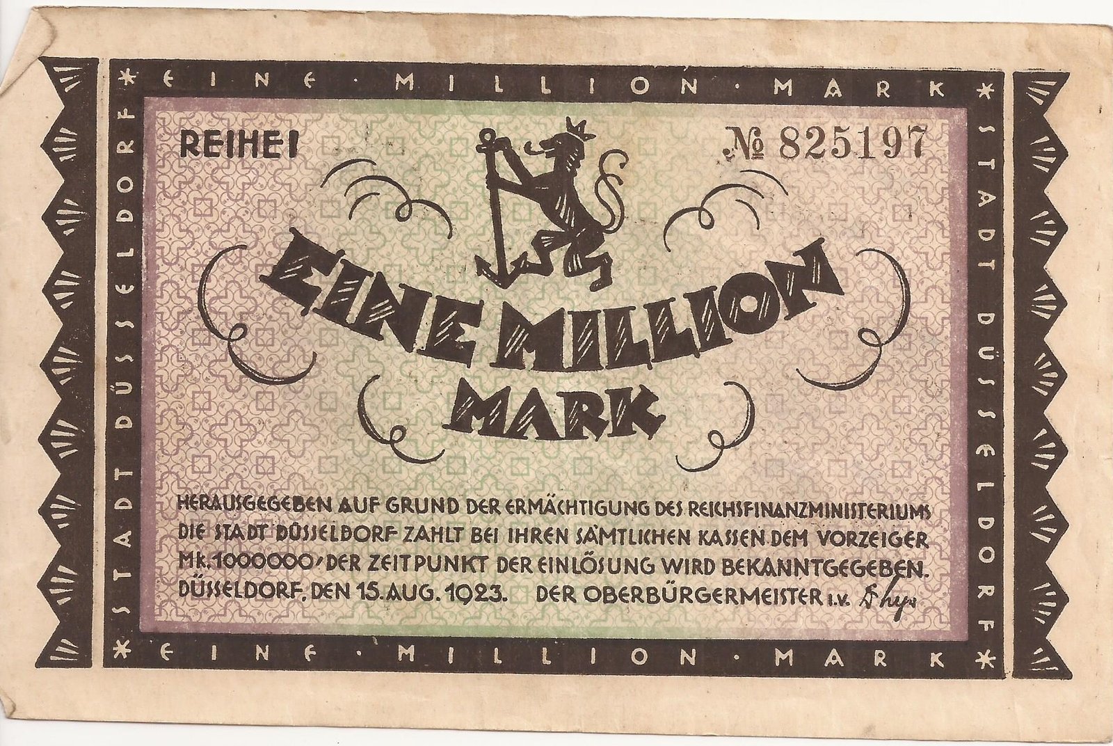 Аверс банкноты 1000000 марок (Германия) 1923 года