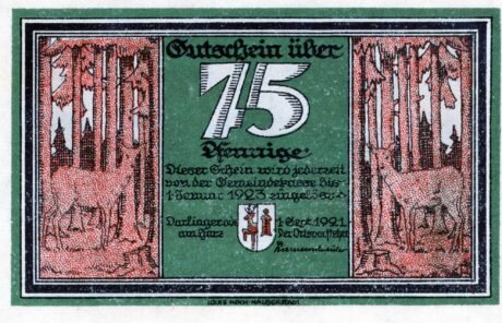 Аверс банкноты 75 Pfennig (Германия) 1921 года