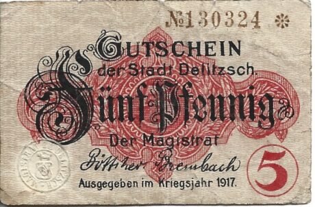 Аверс банкноты 5 fenigów (Niemcy) 1917