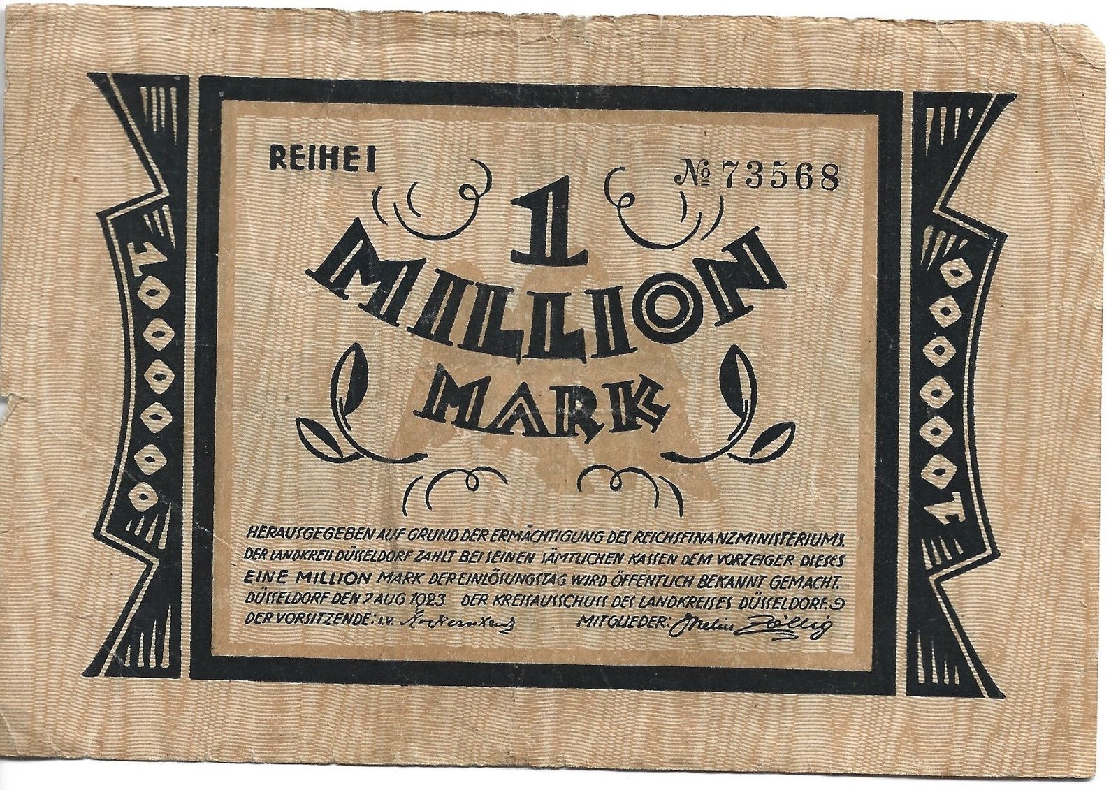 Аверс банкноты 1000000 марок (Германия) 1923 года