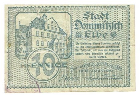 Реверс банкноты 10 fenigów (Niemcy) 1920