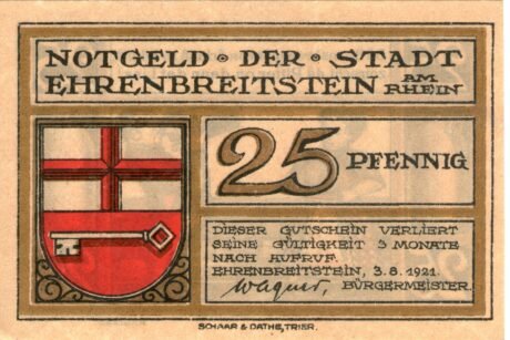 Аверс банкноты 25 fenigów (Niemcy) 1921