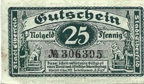 Аверс банкноты 25 fenigów (Niemcy) 1919