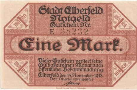 Аверс банкноты 1 marka (Niemcy) 1918